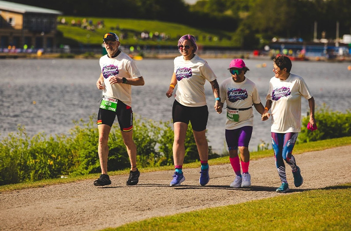 Michael running with a group of people