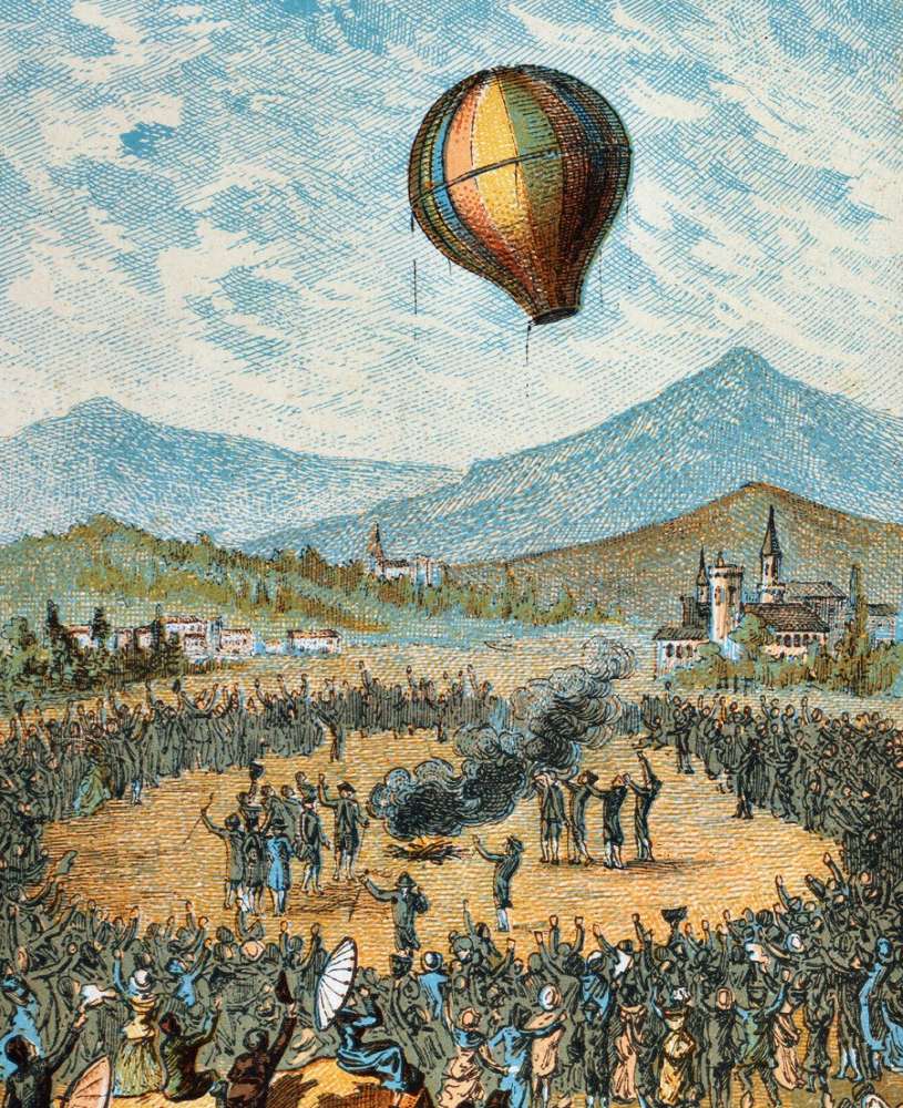 The first uncrewed Montgolfier balloon taking off from Annonay, France