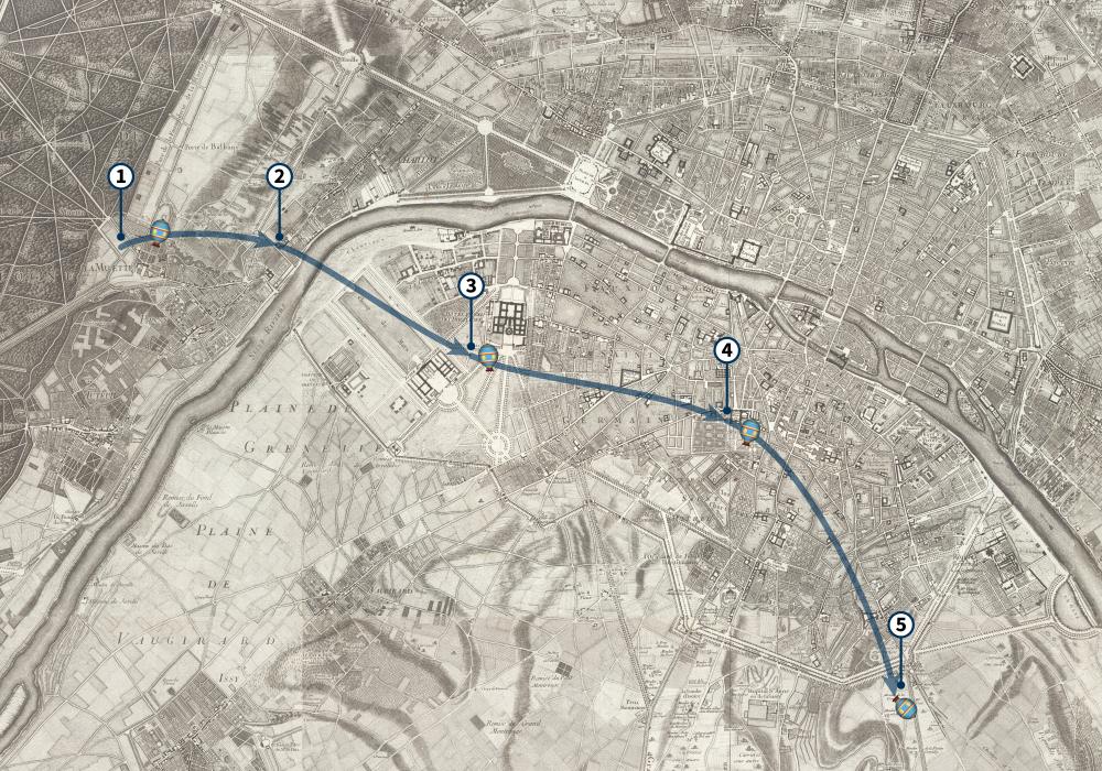 A map showing the route taken by the first hot-air balloon flight