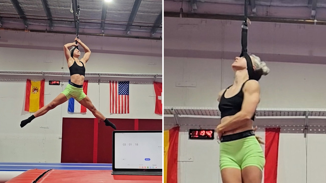 split image of Tiffany spinning by her neck and a closer look