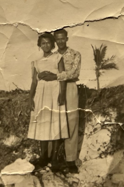Old photo of Aileen and her husband in Jamaica