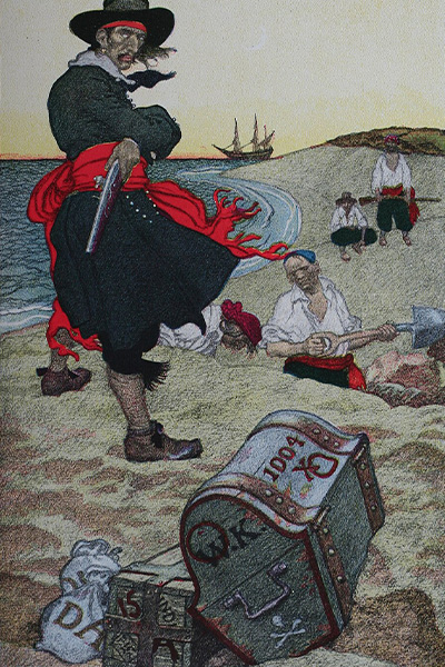 Captain William Kidd overseeing a burial of treasure