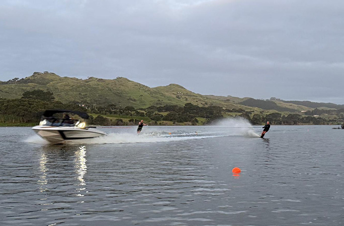 Bryan waterskiing