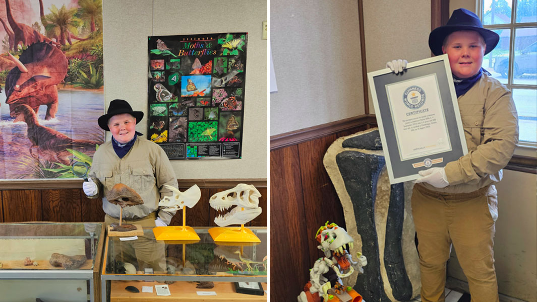 split image Anderson in museum and with certificate
