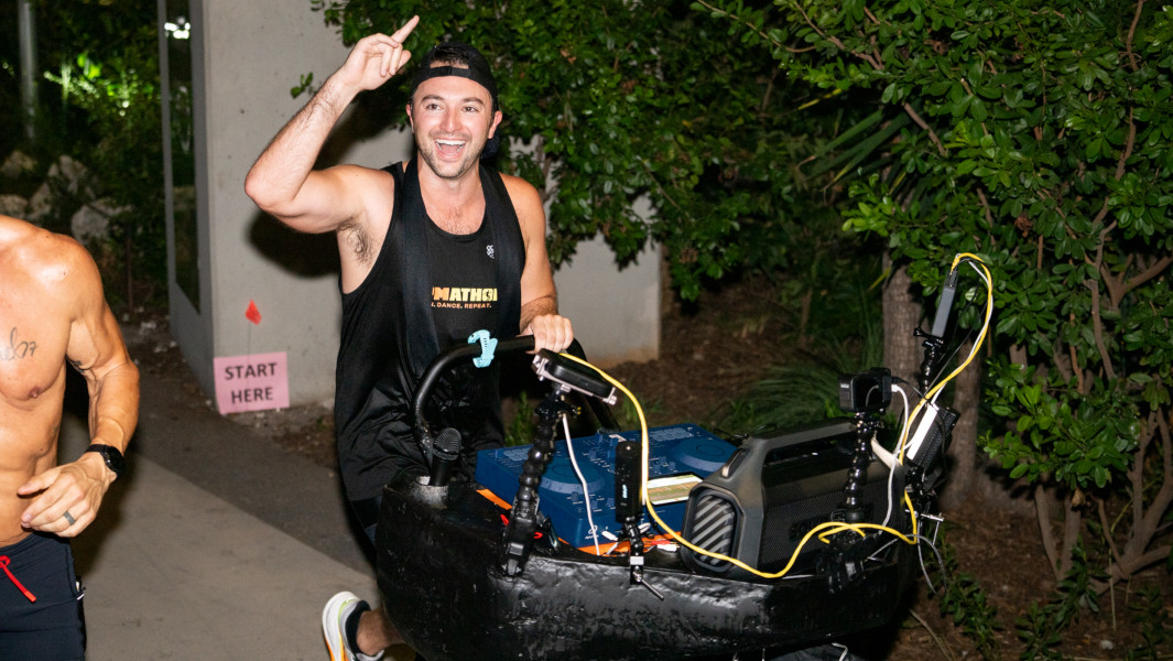 Eddy Palermo DJ-ing while on his record-breaking run in Miami