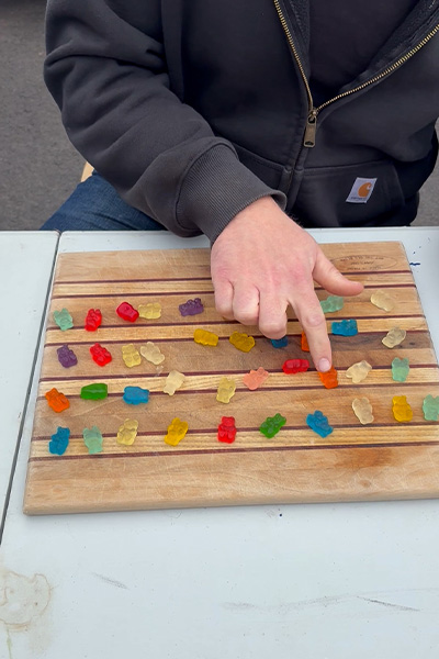 gummy bears all lined up