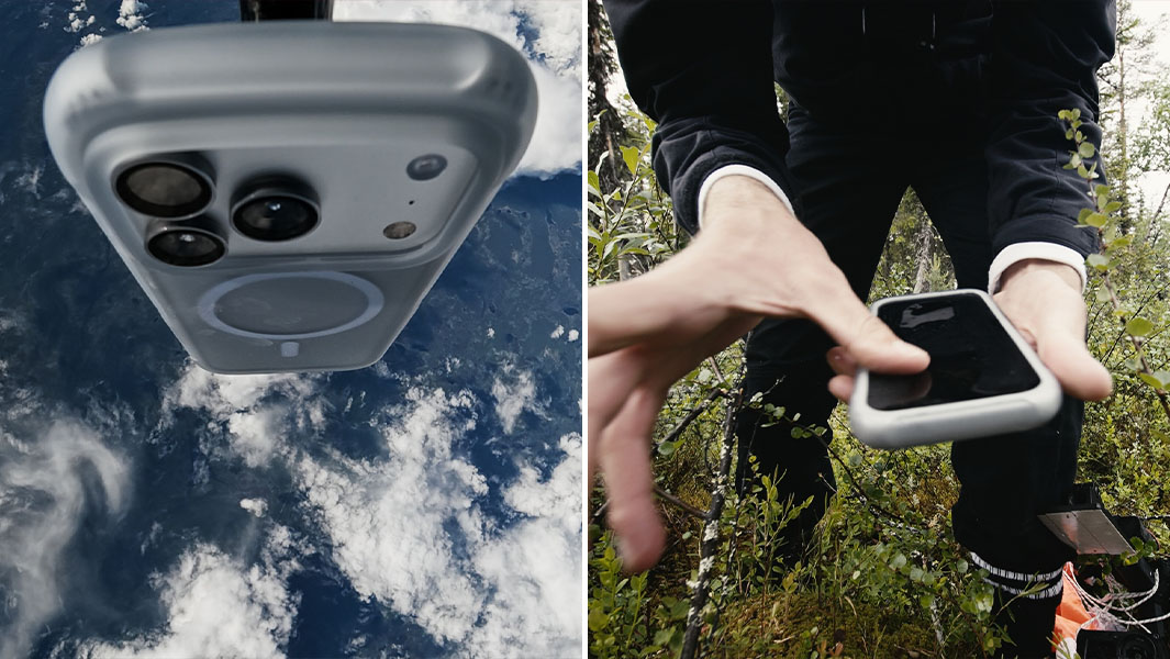 mobile phone in space and being recovered on the ground
