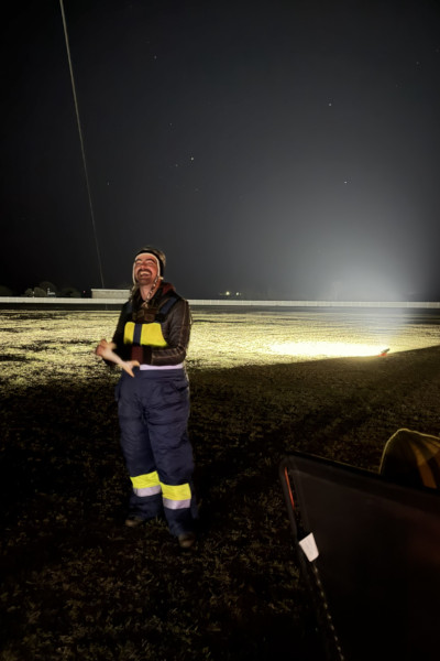 Angus flying the kite at night