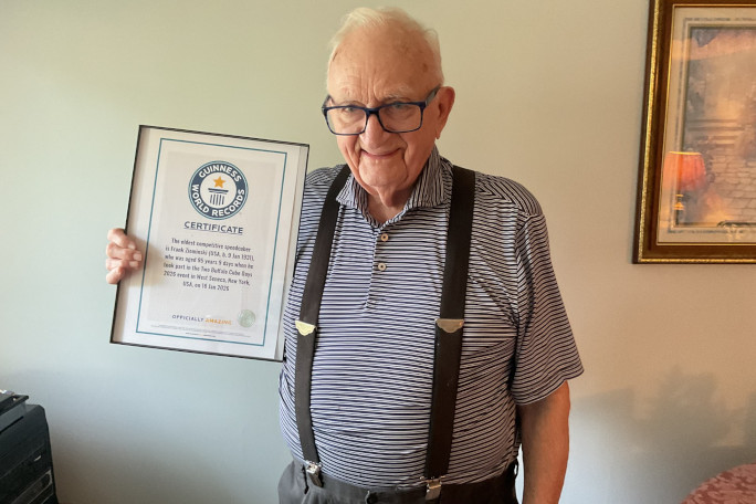 Frank holding his GWR certificate