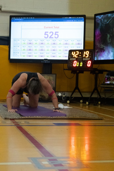 Laura taking a break after 525 push ups