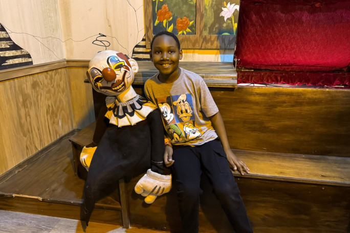 Skyler with a clown