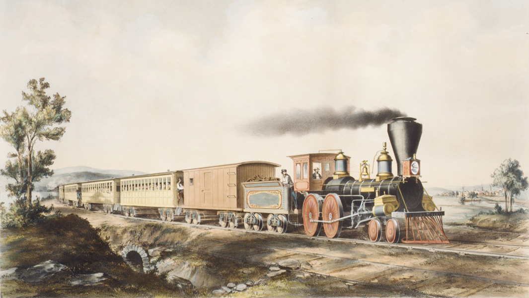 An illustration of a 19th century train