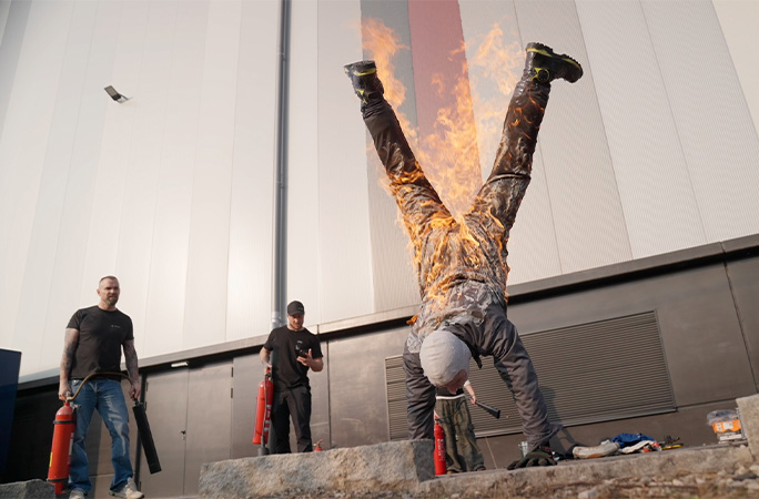 people standing by with fire extinguishers