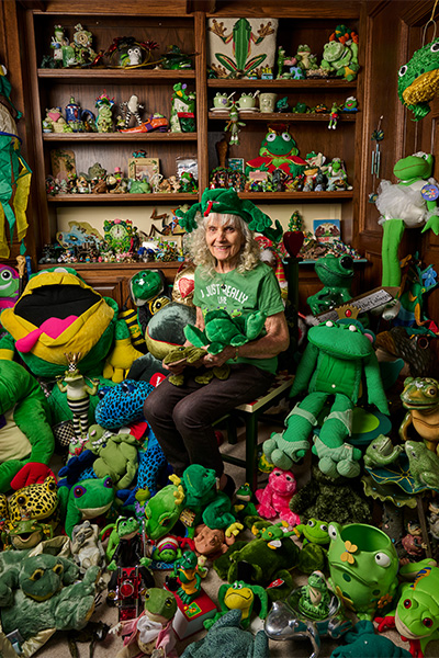 Susan surrounded by her collection