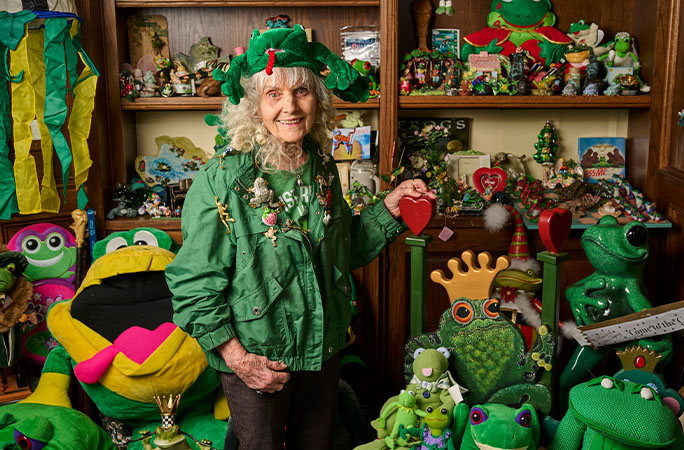 Susan surrounded by her collection