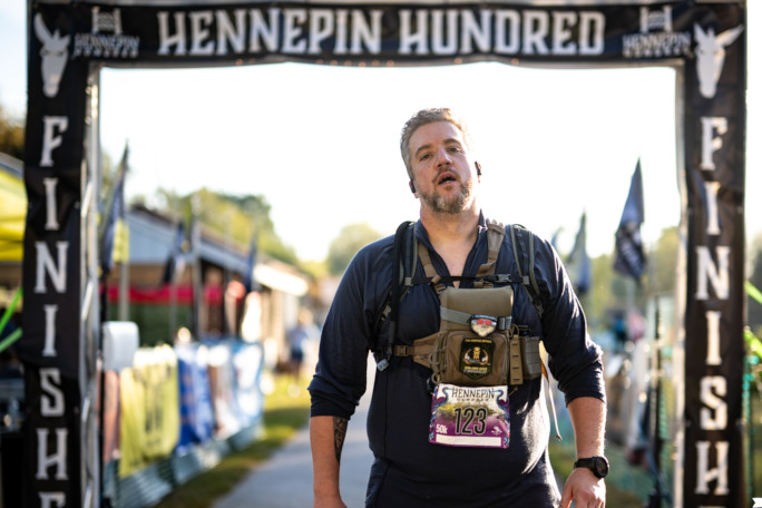Chad crossing the finish line