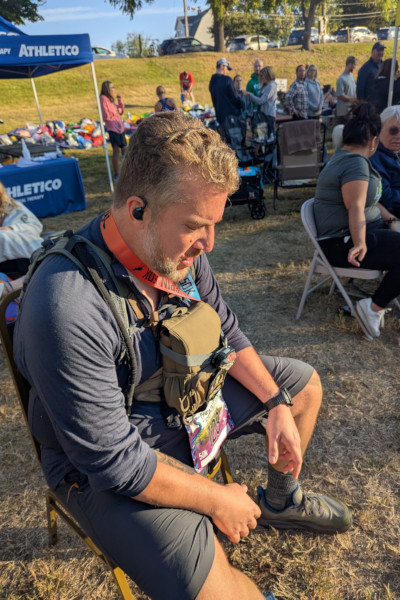 Chad resting after his ultra marathon