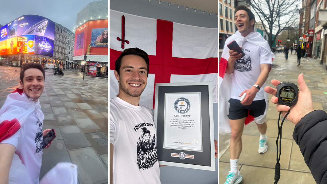 split image of Joabe in London locations and posing with his GWR certificate