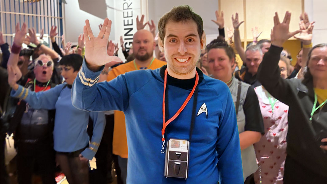Gathering of Star Trek fans performing the Vulcan Salute