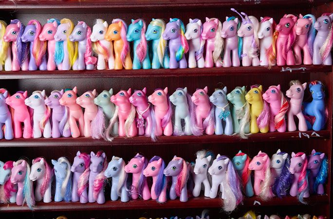 My Little Pony items on shelves