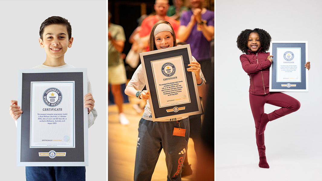 Noah, Bly and Phoenix holding their official GWR certificates
