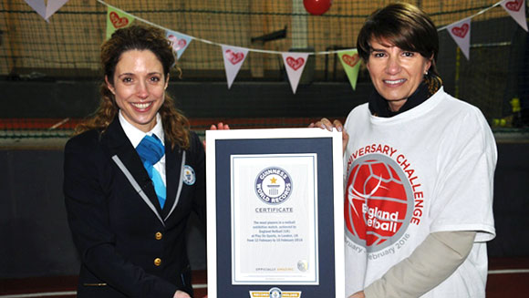Most players in a netball exhibition match header