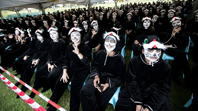 Largest gathering of people dressed as cats