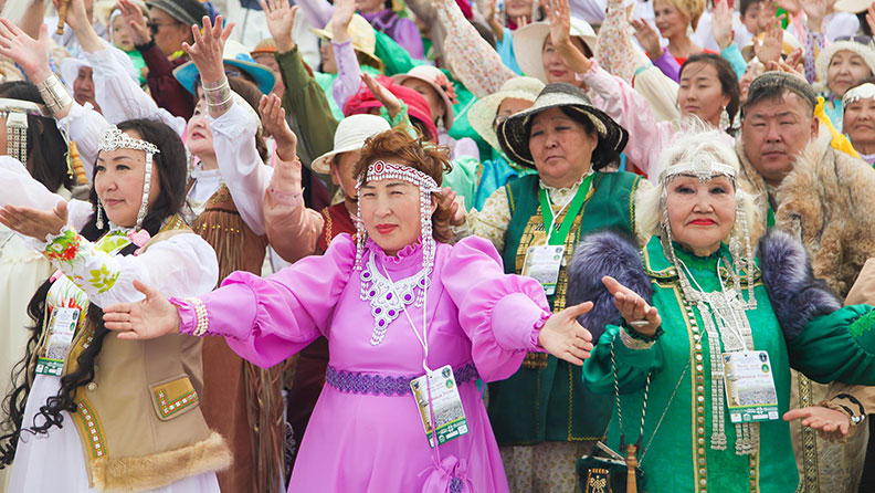 Largest gathering of people wearing traditional Yakut clothing