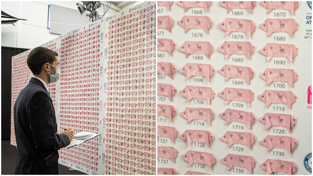 Interporc produce display of origami pigs