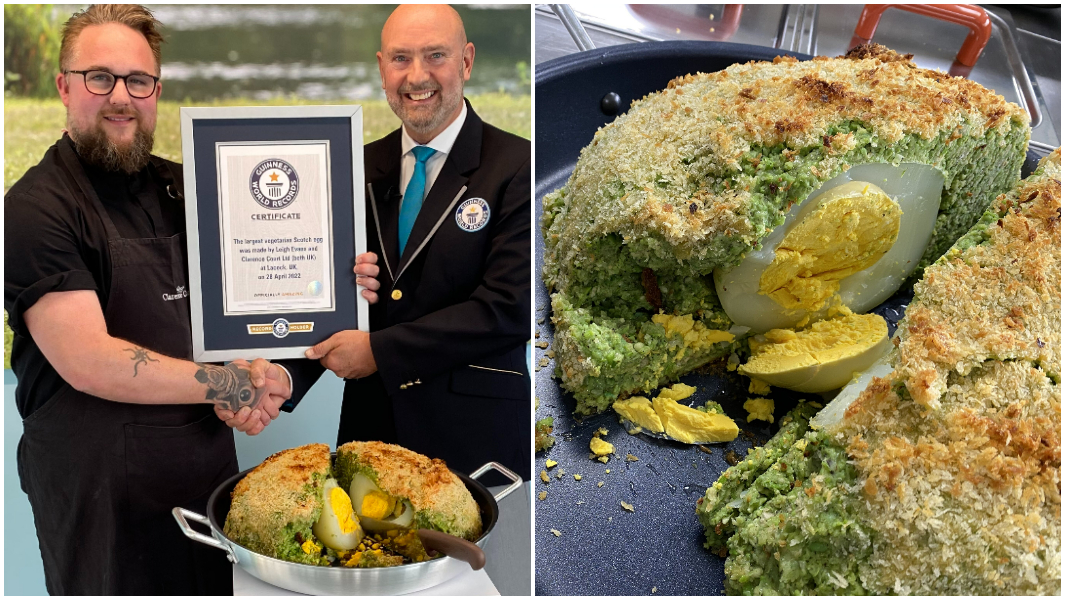 Chef leigh evans is awarded gwr certificate alongside largest vegetarian scotch egg