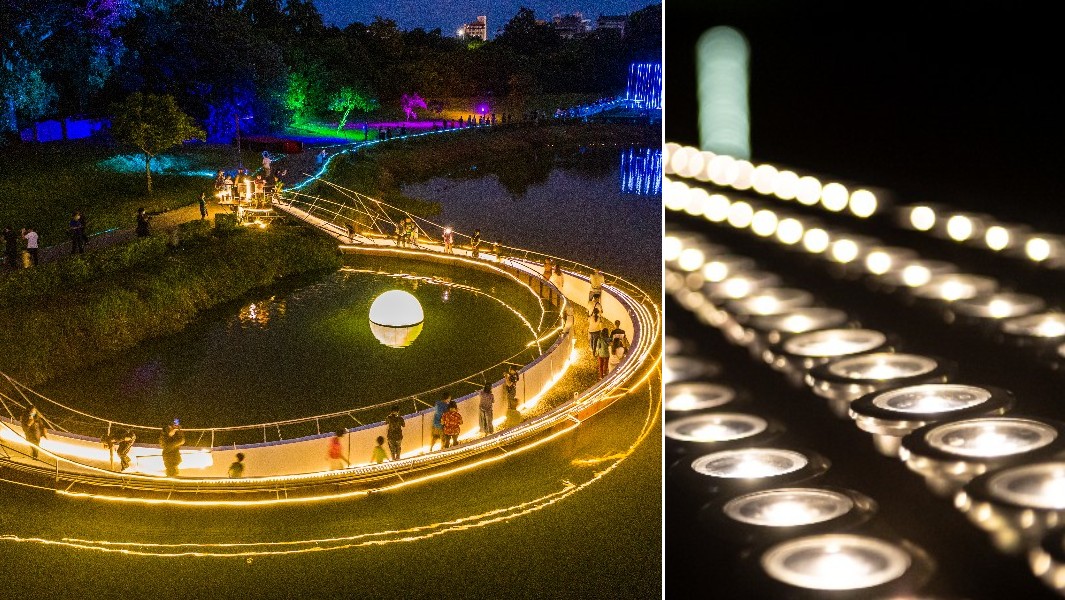 split image of whole view of the largest display of solar lantern and close up view of the lanterns