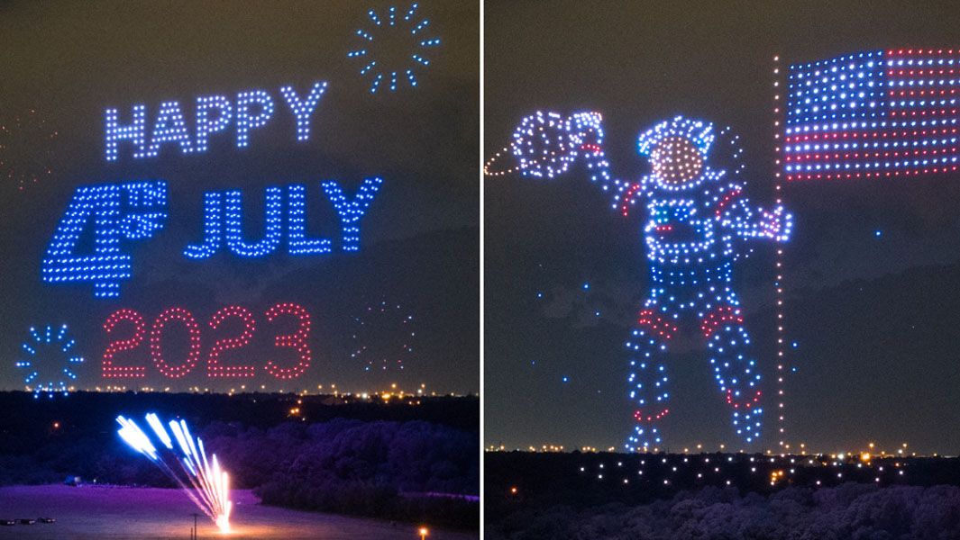 sky elements drone show split image
