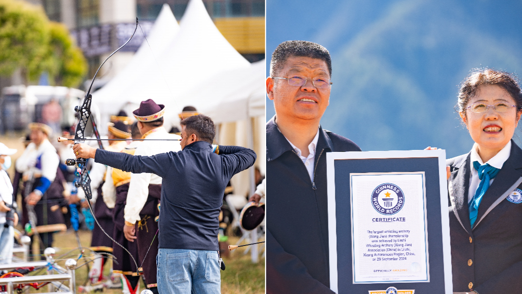 split-image-of-man-stretching-archer-and-GWR-certificate-presenting