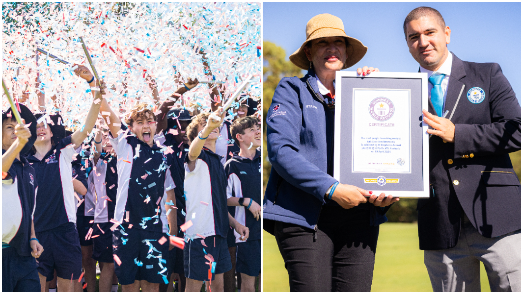 St Stephen's School achieves the record for most people launching confetti cannons simultaneously