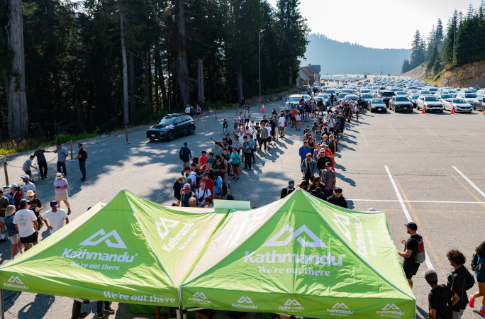 Line of people waiting to register