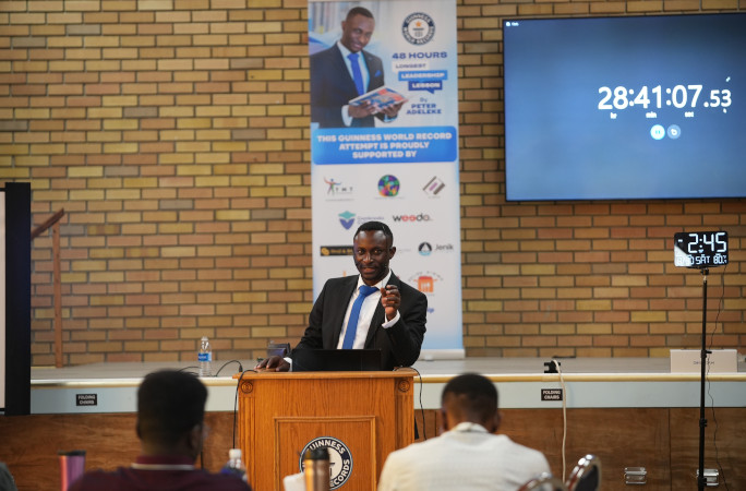 Peter speaking to the audience