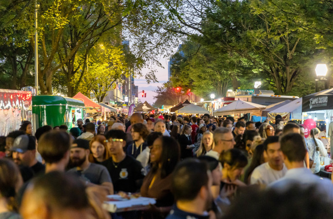 Street view of the crowd at night