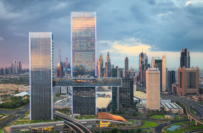 Aerial view of the One Zabeel building in Dubai