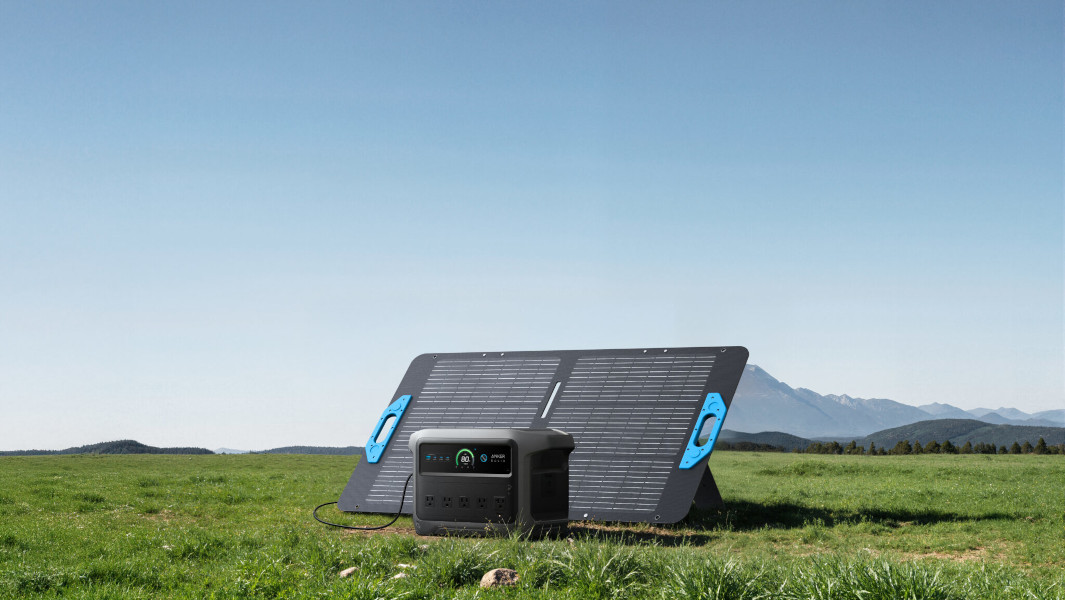 The portable power station powering a solar panel