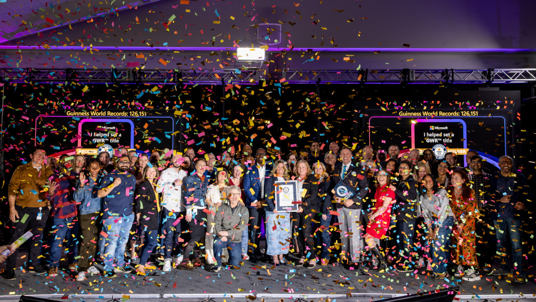 The Microsoft audience celebrating