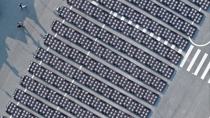 Row of drones being prepared