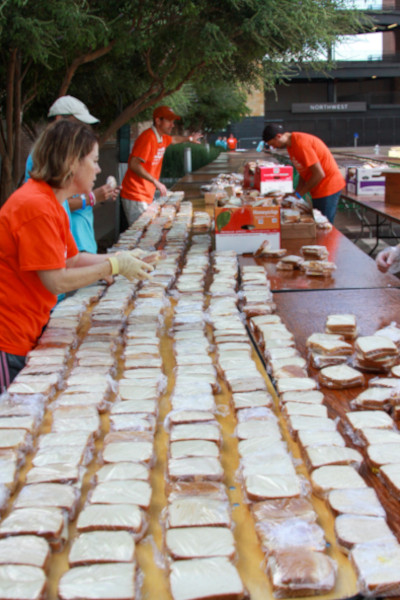 Assembling the sammies outside