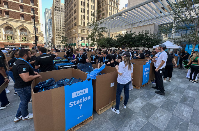 Bins full of backpacks