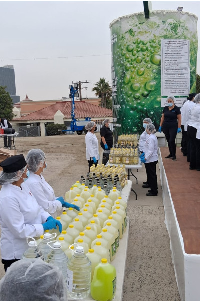 The bottles laid out in front of the tank