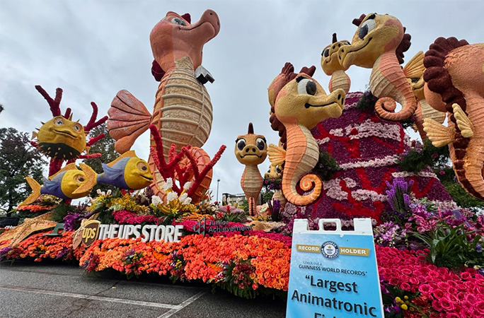 close up of large orange seahorse animatronic fish