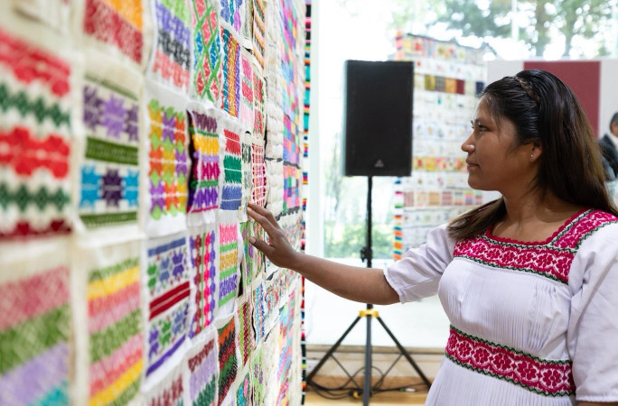 Woman touching the embroidery