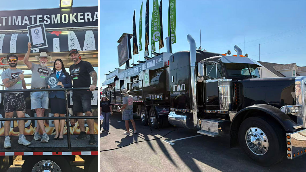 Split image of organizers holding GWR certificate, and close up of the food truck