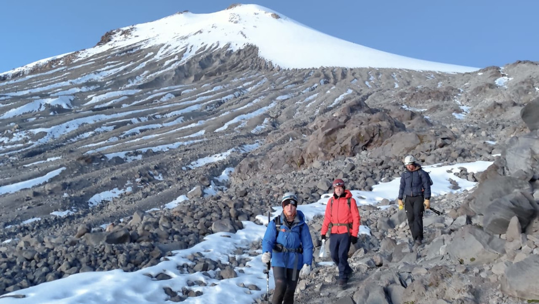 Three of the record holders descending from the mountain in the morning