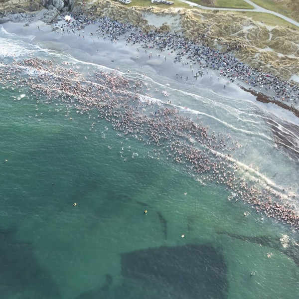 Above shot of people on the beach