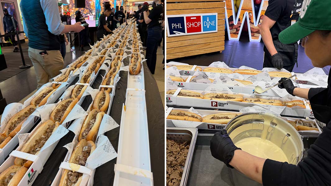 Split image of the cheesesteaks from two different angles